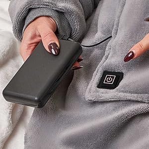 Electric Heated Blanket Hoodie – Oversized Sherpa, USB Heated, 3 Heat Settings, One Size, Charcoal Grey (Power Bank Not Included)