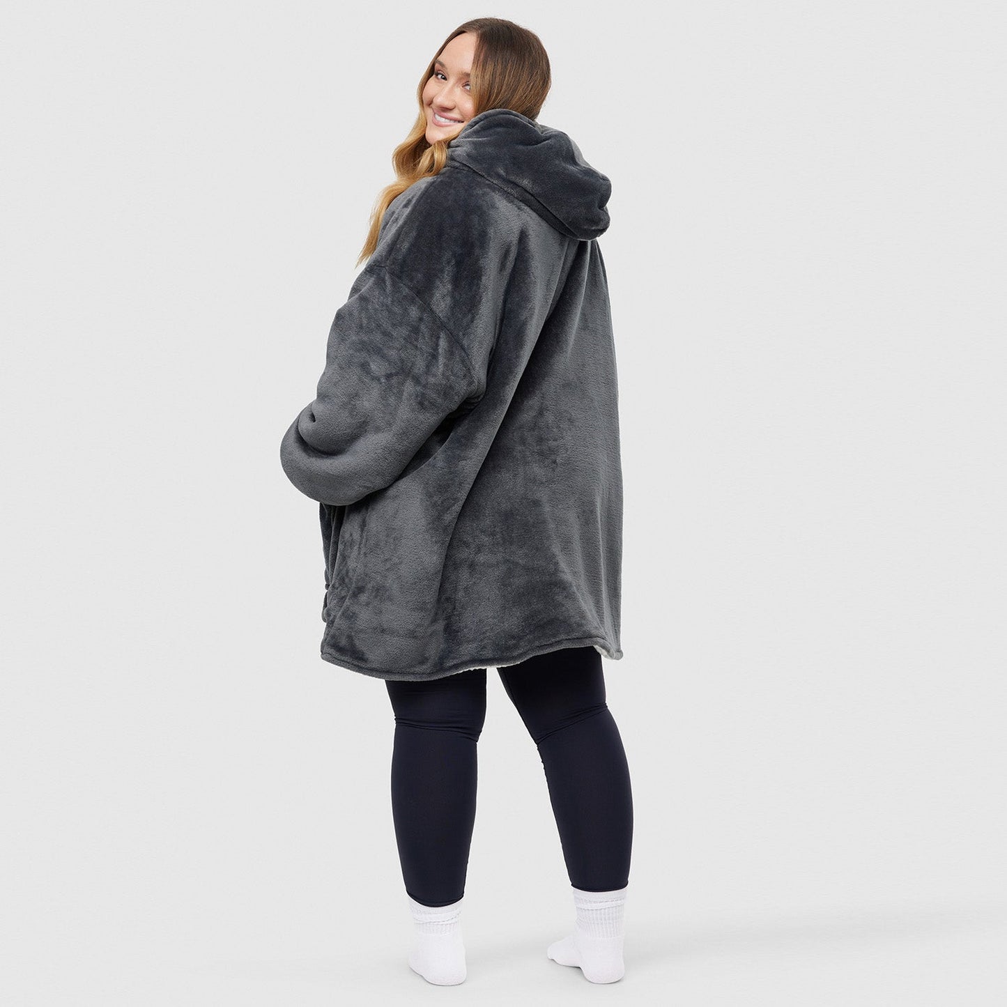 Original Wearable Blanket Hoodie – Grey | Sherpa Lined, Double-Layer, S/M & L, Machine Washable, Large Pocket