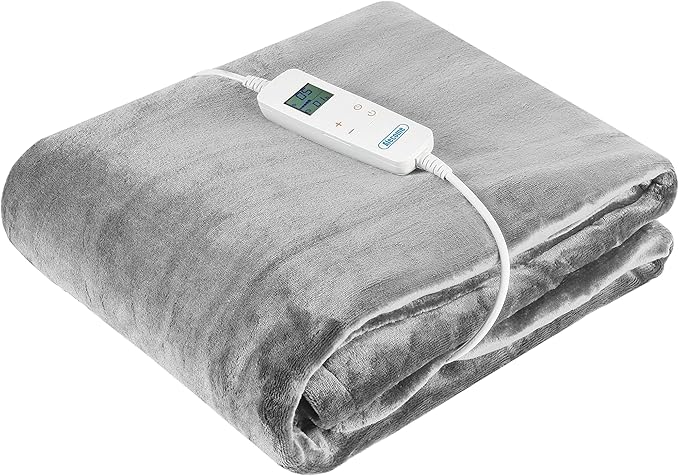 Electric Heated Throw Blanket – 10 Heat Settings, 1–10h Timer, Washable 220GSM Fleece, Digital Remote, 160×130cm