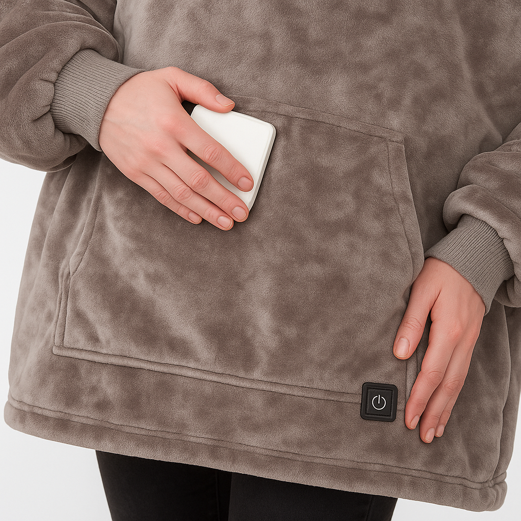 Electric Heated Hoodie Blanket with Sleeves – Wearable Heated Throw, Back Heat Panel, 3 Heat Levels, One Size, Blue