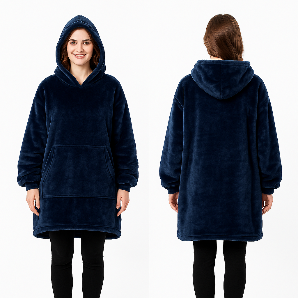 Electric Heated Hoodie Blanket with Sleeves – Wearable Heated Throw, Back Heat Panel, 3 Heat Levels, One Size, Blue