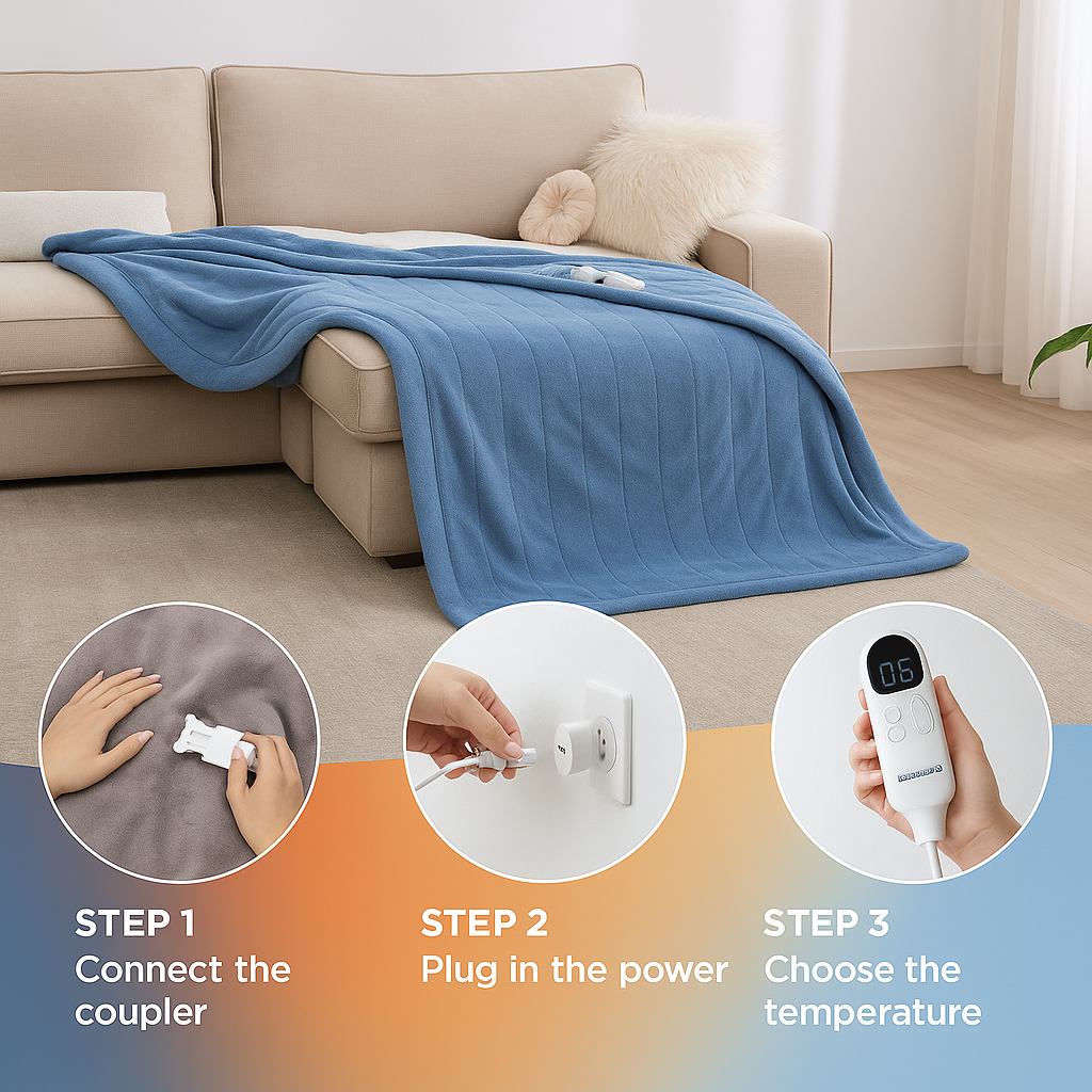 Heating Throw Blanket – Electric Heated Throw with Digital Display, 3 Heat Settings, Auto Shut-Off & Washable