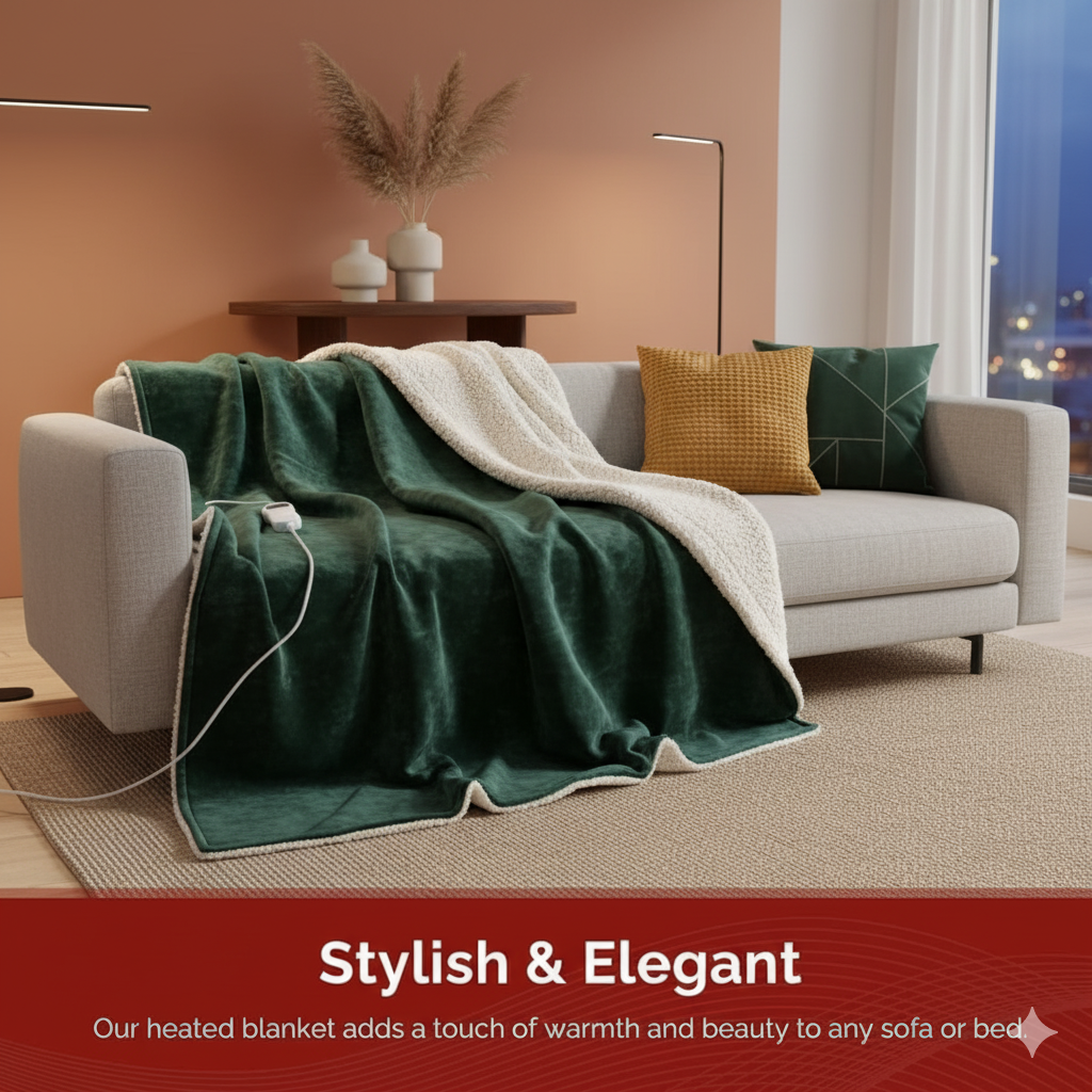 Rediffusion Cosy Snug Black Luxury Heated Throw – 10 Heat Settings, Timer, Fast Heat-Up, Washable Fleece