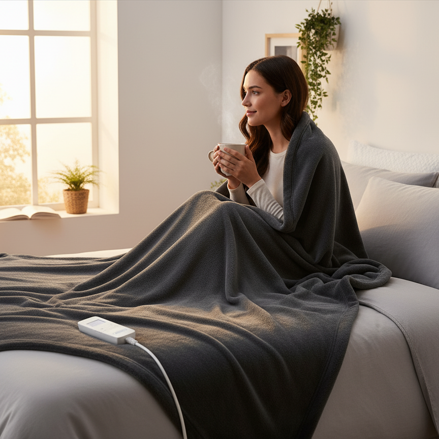 Electric Heated Throw Blanket – 10 Heat Settings, 1–10h Timer, Washable 220GSM Fleece, Digital Remote, 160×130cm