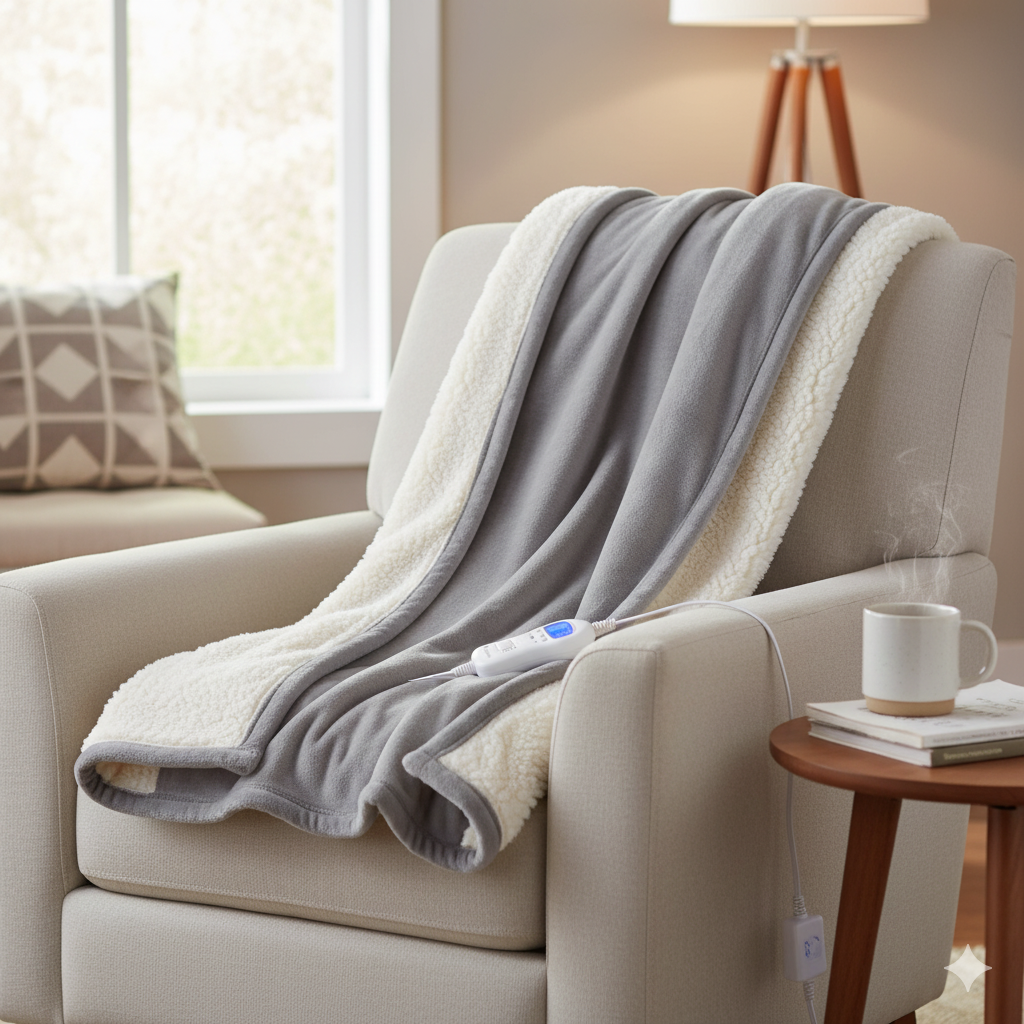 Rediffusion Cosy Snug Grey Luxury Heated Throw – 10 Heat Settings, 1–10h Timer, Fast Heat-Up, Washable Fleece