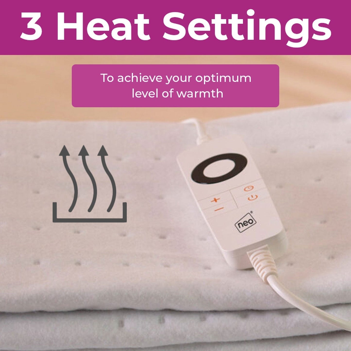 Neo Electric Heated Underblanket Single – 6 Heat Settings, 3 Timer Options, Washable & Energy Efficient