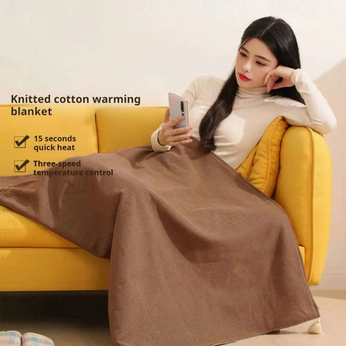 USB Electric Heated Blanket Poncho – Wearable Heated Throw, 3 Heat Levels, Zipper Zip-Up, Machine-Washable, Home & Office
