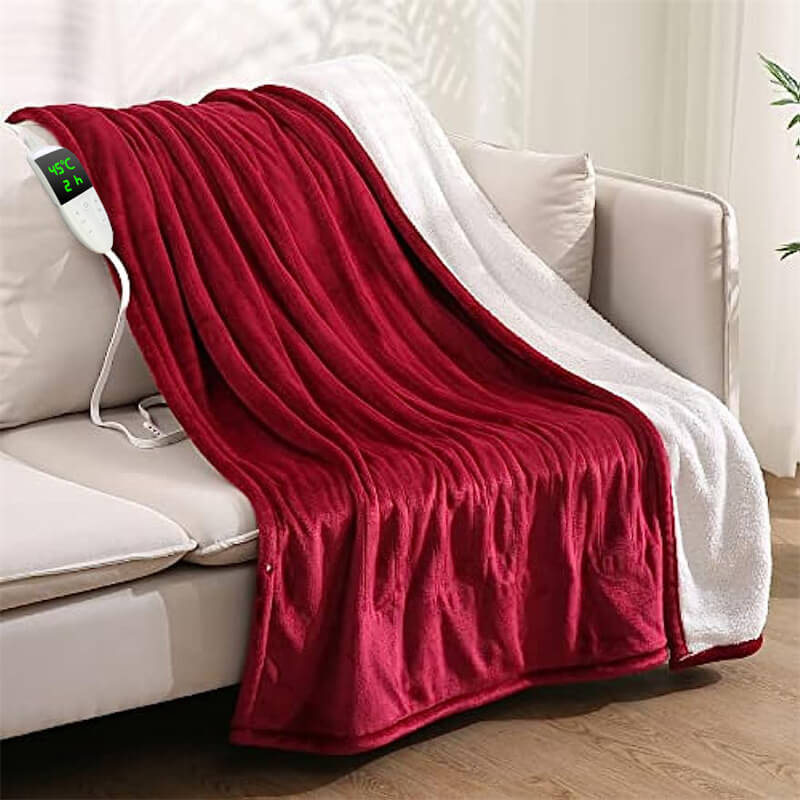 Electric Heated Throw Blanket 130×160 cm – 6 Heat Levels, Auto Shut-Off Timer, Machine-Washable Flannel/Fleece – 120W, 230V (UK)