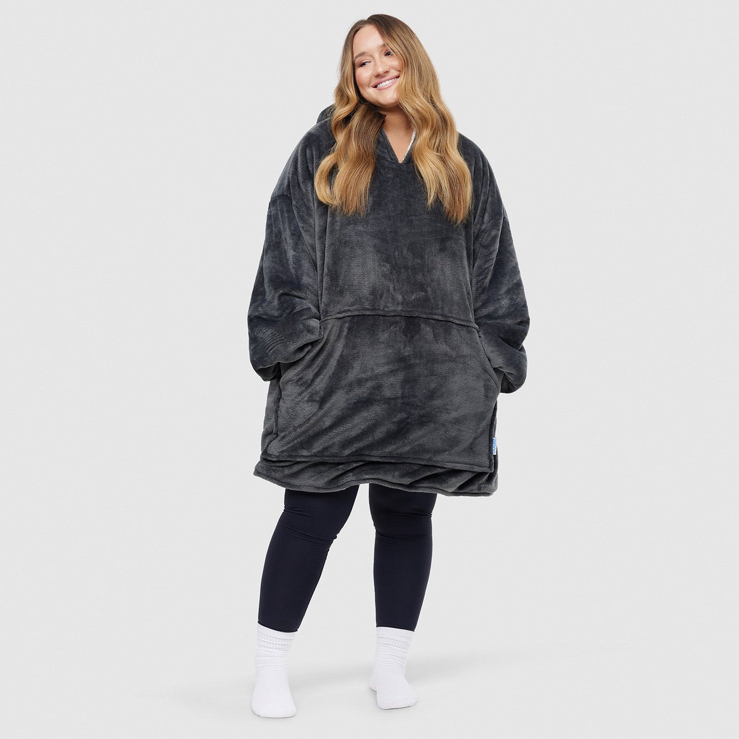 Original Wearable Blanket Hoodie – Grey | Sherpa Lined, Double-Layer, S/M & L, Machine Washable, Large Pocket