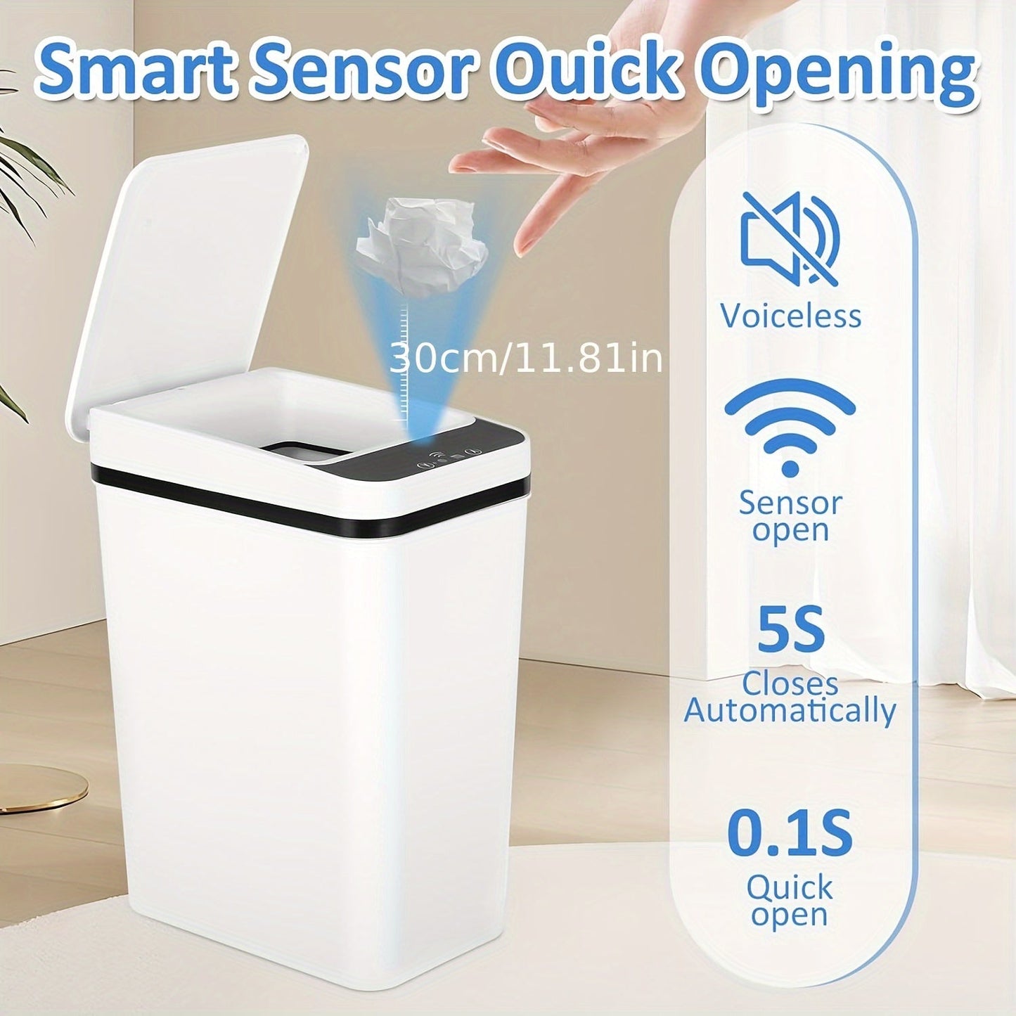 CleanWave™ Smart Sensor Trash Can – Touchless Automatic Bin, 12L Compact Design
