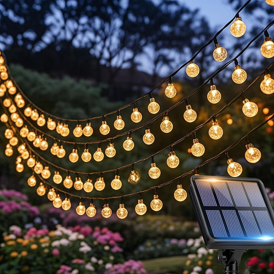 LumiGlow™ Solar String Lights – LED Warm Globe Lights with 8 Modes, IPX4 Outdoor Decor