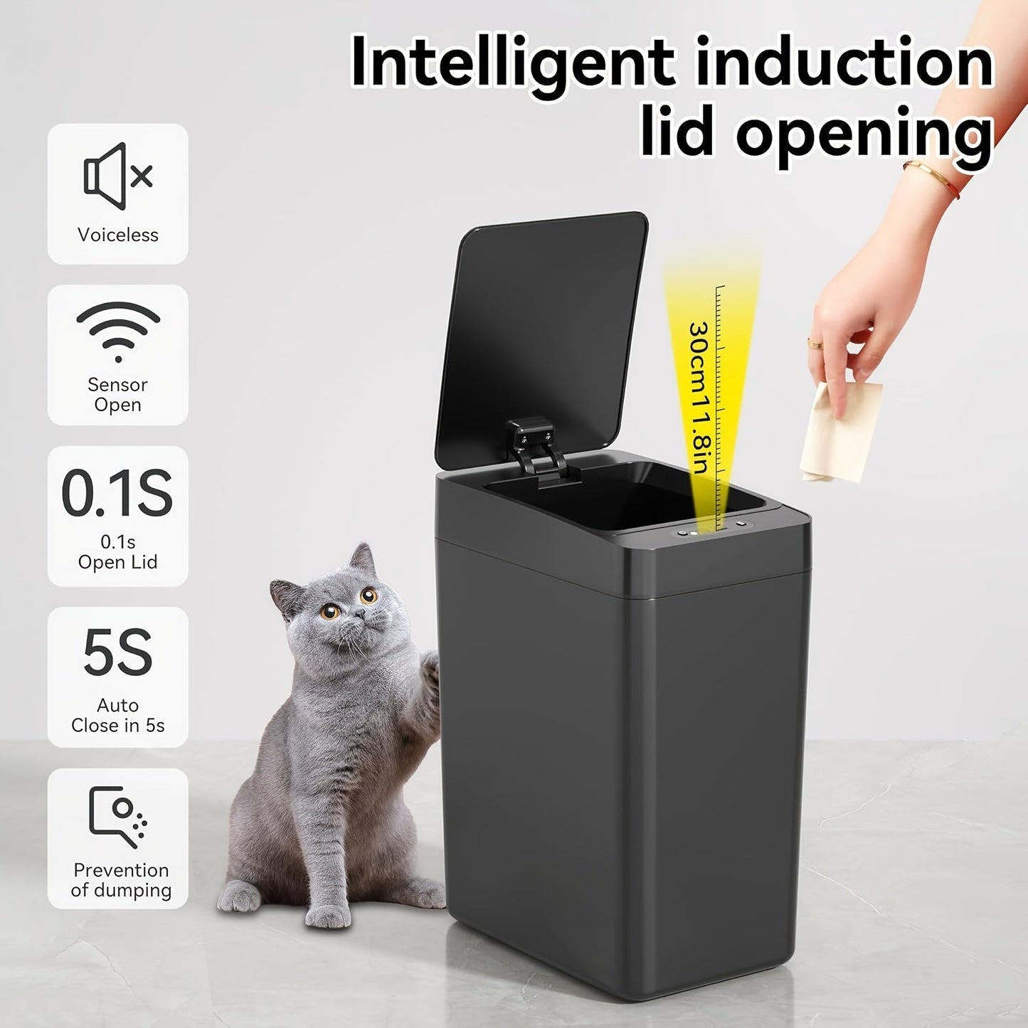 CleanWave™ Smart Sensor Trash Can – Touchless Automatic Bin, 12L Compact Design