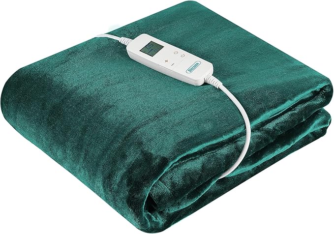 Electric Heated Throw Blanket – 10 Heat Settings, 1–10h Timer, Washable 220GSM Fleece, Digital Remote, 160×130cm