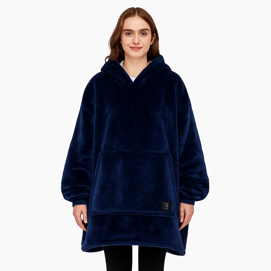 Electric Heated Hoodie Blanket with Sleeves – Wearable Heated Throw, Back Heat Panel, 3 Heat Levels, One Size, Blue