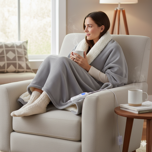 Rediffusion Cosy Snug Grey Luxury Heated Throw – 10 Heat Settings, 1–10h Timer, Fast Heat-Up, Washable Fleece
