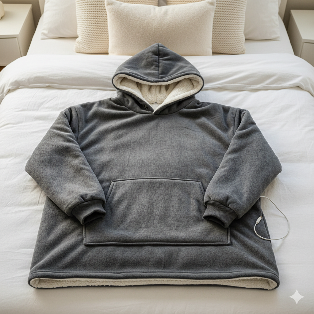Original Wearable Blanket Hoodie – Grey | Sherpa Lined, Double-Layer, S/M & L, Machine Washable, Large Pocket