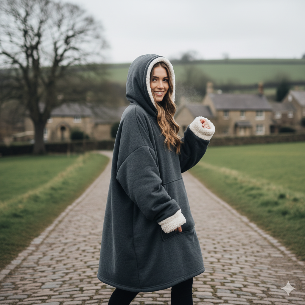 Original Wearable Blanket Hoodie – Grey | Sherpa Lined, Double-Layer, S/M & L, Machine Washable, Large Pocket