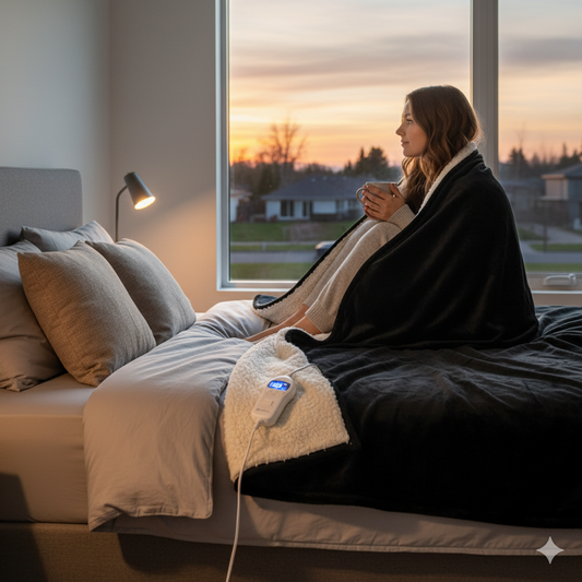 Rediffusion Cosy Snug Black Luxury Heated Throw – 10 Heat Settings, Timer, Fast Heat-Up, Washable Fleece