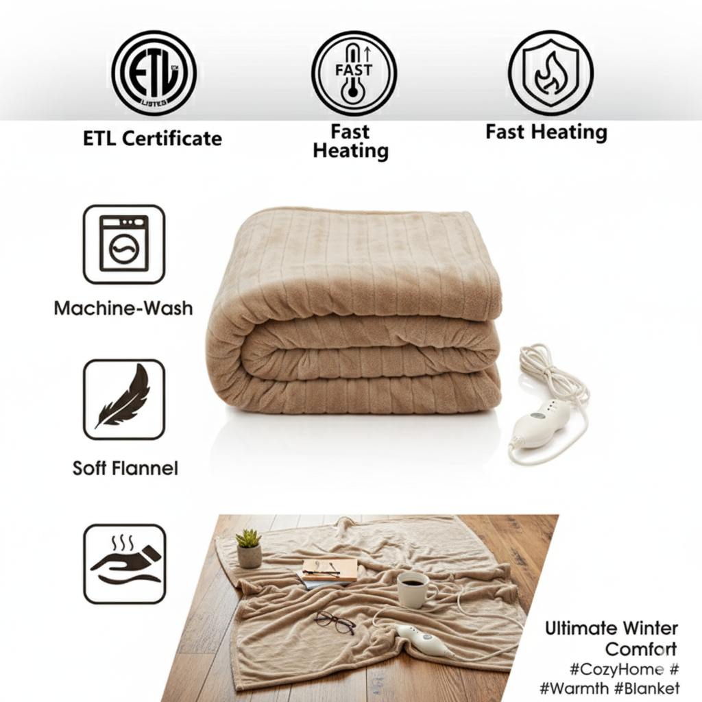 Warm & Soft Electric Heated Blanket – 3 Heat Levels, Auto Switch-Off, USB Powered, Washable, Extra Safe