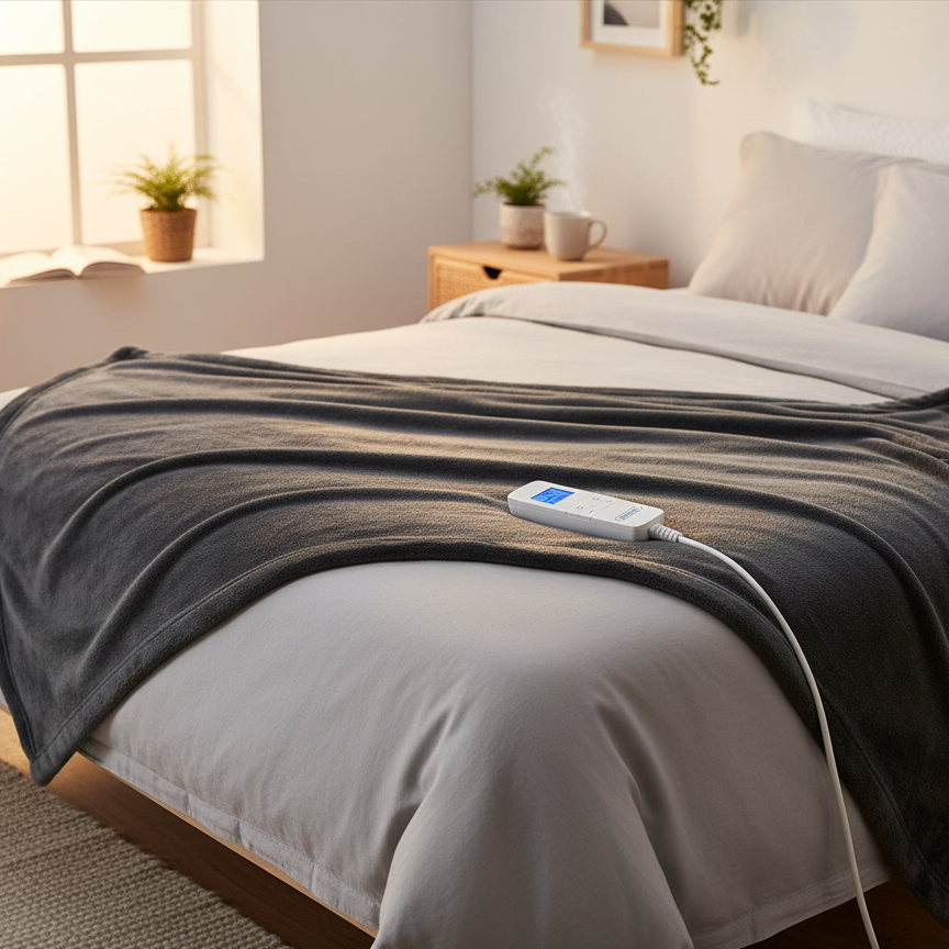 Electric Heated Throw Blanket – 10 Heat Settings, 1–10h Timer, Washable 220GSM Fleece, Digital Remote, 160×130cm