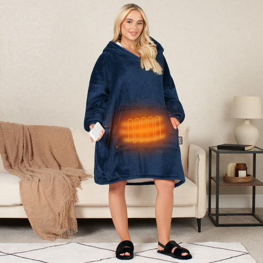 Electric Heated Hoodie Blanket – Adults Oversized, Blush Sherpa, USB Heated Wearable Throw, 3 Heat Settings