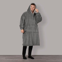 Electric Heated Hoodie Blanket – Adults Extra-Long, One Size, Charcoal Sherpa, USB Heated